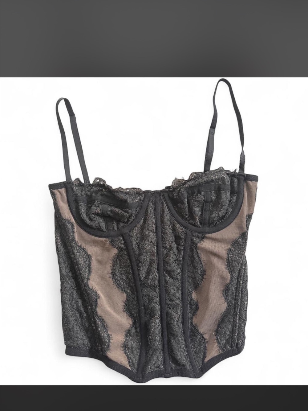 Urban Outfitters Black Lace Bustier with Taupe Lining